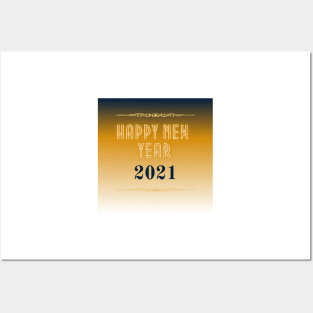 happy new year 2021 holiday blue to gold yellow gradient pattern Posters and Art